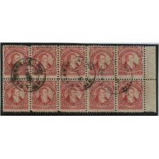 ARGENTINA 1889 GJ 106 BLOQUE DE 10 ESTAMPILLAS USADAS CON MATASELLO CATAMARCA, MUY LINDA PIEZA